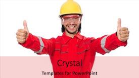  Presentation with safety - Amazing slides having man wearing red coveralls isolated backdrop and a red colored foreground