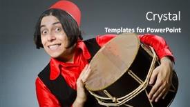  Presentation with hat - Cool new slide deck with man-wearing-red-fez-hat backdrop and a dark gray colored foreground