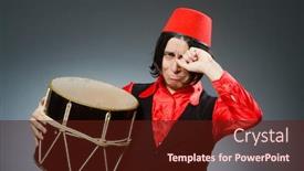  Presentation with hat - PPT theme enhanced with man-wearing-red-fez-hat background and a tawny brown colored foreground