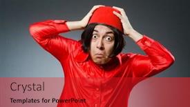  Presentation with hat - Slide set consisting of man-wearing-red-fez-hat background and a crimson colored foreground