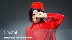  Presentation with hat - Cool new slide deck with man-wearing-red-fez-hat backdrop and a gray colored foreground