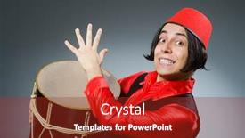  Presentation with hat - Colorful presentation design enhanced with man-wearing-red-fez-hat backdrop and a tawny brown colored foreground