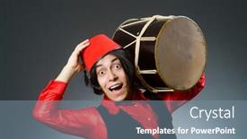  Presentation with hat - Cool new slide deck with man-wearing-red-fez-hat backdrop and a gray colored foreground