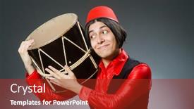  Presentation with hat - Cool new slide set with man-wearing-red-fez-hat backdrop and a tawny brown colored foreground
