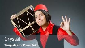  Presentation with hat - Slide deck having man-wearing-red-fez-hat background and a gray colored foreground