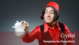  Presentation with hat - Presentation design featuring man wearing red fez hat background and a tawny brown colored foreground