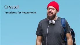  Presentation with young man wearing a hat - Amazing slides having man wearing red wool cap backdrop and a light blue colored foreground