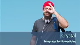  Presentation with red - Beautiful PPT layouts featuring man wearing red wool cap backdrop and a ocean colored foreground