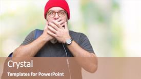  Presentation with red - Amazing slide set having man wearing red wool cap backdrop and a coral colored foreground