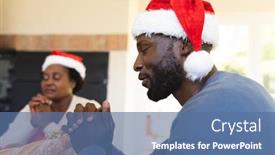  Presentation with dining table - Slide set consisting of man-wearing-santa-hat-praying background and a ocean colored foreground