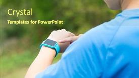  Presentation with smartwatch - PPT layouts with man wearing smartwatch at park background and a tawny brown colored foreground