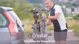  Presentation with loading - Cool new PPT layouts with man wearing sportswear loading bicycles backdrop and a  colored foreground