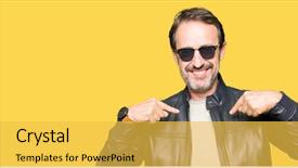  Presentation with black man - Amazing PPT layouts having man wearing sunglasses and black backdrop and a yellow colored foreground