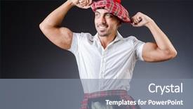  Presentation with clothing - Beautiful presentation theme featuring man wearing traditional scottish clothing backdrop and a  colored foreground