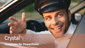  Presentation with wind energy close up portrait - Slides having man wearing uniform and cap background and a coral colored foreground