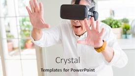  Presentation with scary - PPT theme having man wearing virtual reality glasses with scary expression background and a lemonade colored foreground