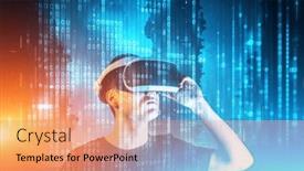  Presentation with future digital technology - Presentation consisting of man-wearing-virtual-reality-glasses background and a coral colored foreground