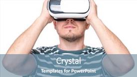 Presentation with movies - PPT theme with man wearing virtual reality goggles background and a seafoam green colored foreground