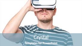  Presentation with movies - Colorful slide set enhanced with man wearing virtual reality goggles backdrop and a teal colored foreground