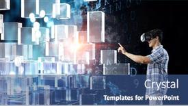  Presentation with virtual - Audience pleasing PPT theme consisting of man-wearing-virtual-reality-goggles backdrop and a ocean colored foreground