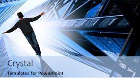  Presentation with virtual reality - PPT theme with man-wearing-virtual-reality-goggles background and a light blue colored foreground