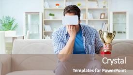  Presentation with prize - Presentation theme with man wearing virtual reality vr background and a coral colored foreground