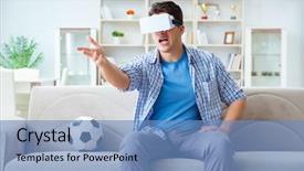  Presentation with virtual reality - PPT theme featuring man wearing virtual reality vr background and a teal colored foreground