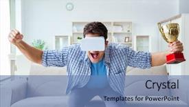  Presentation with virtual reality - Cool new slide deck with man wearing virtual reality vr backdrop and a teal colored foreground