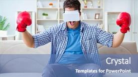  Presentation with virtual reality - Presentation design consisting of man wearing virtual reality vr background and a  colored foreground