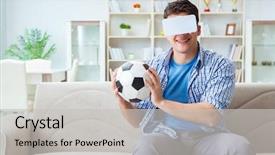  Presentation with virtual reality environments - Beautiful PPT theme featuring man wearing virtual reality vr backdrop and a  colored foreground