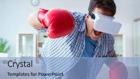  Presentation with television - Slide deck consisting of man wearing virtual reality vr background and a light blue colored foreground