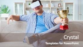  Presentation with prize - Slide deck featuring man wearing virtual reality vr background and a gray colored foreground