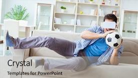  Presentation with virtual reality - Amazing slide deck having man wearing virtual reality vr backdrop and a light gray colored foreground