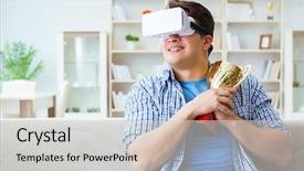  Presentation with prize - Presentation design featuring man wearing virtual reality vr background and a light gray colored foreground