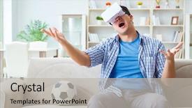  Presentation with virtual reality shooter - Slide deck enhanced with man wearing virtual reality vr background and a light gray colored foreground