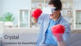  Presentation with virtual reality - Slides having man wearing virtual reality vr background and a  colored foreground