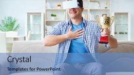  Presentation with virtual reality - Theme enhanced with man wearing virtual reality vr background and a teal colored foreground