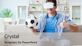  Presentation with virtual reality rehab - PPT layouts with man wearing virtual reality vr background and a  colored foreground