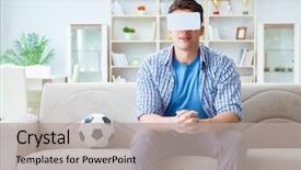  Presentation with virtual reality rehabilitation - Colorful slide deck enhanced with man wearing virtual reality vr backdrop and a  colored foreground