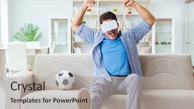  Presentation with virtual reality - Cool new theme with man wearing virtual reality vr backdrop and a light gray colored foreground