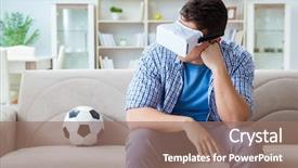  Presentation with virtual reality shooter - Beautiful PPT layouts featuring man wearing virtual reality vr backdrop and a coral colored foreground