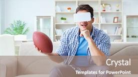  Presentation with virtual reality medical - Slide deck with man wearing virtual reality vr background and a  colored foreground