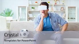  Presentation with virtual reality therapy - PPT theme featuring man wearing virtual reality vr background and a light gray colored foreground