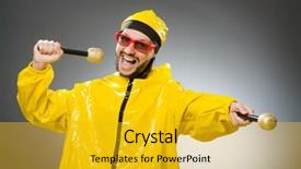  Presentation with mic - PPT theme featuring wearing yellow suit with mic background and a gold colored foreground