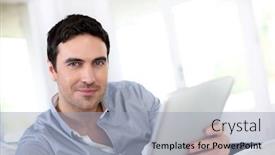  Presentation with internet - Audience pleasing slide deck consisting of man-websurfing-on-internet backdrop and a light blue colored foreground