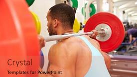  Presentation with weightlifting - Slide set having man weightlifting barbells at a squat rack in a gym background and a coral colored foreground