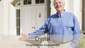  Presentation with at home senior care - Audience pleasing theme consisting of man welcoming visitor to home backdrop and a soft green colored foreground