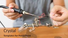  Presentation with welding - Slide set featuring man welding parts on drone body background and a gold colored foreground