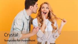  Presentation with reveal secret angels - Audience pleasing presentation design consisting of man whispering secret or interesting backdrop and a coral colored foreground