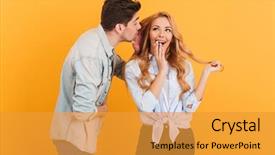  Presentation with reveal secret angels - Cool new slide set with man whispering secret or interesting backdrop and a gold colored foreground